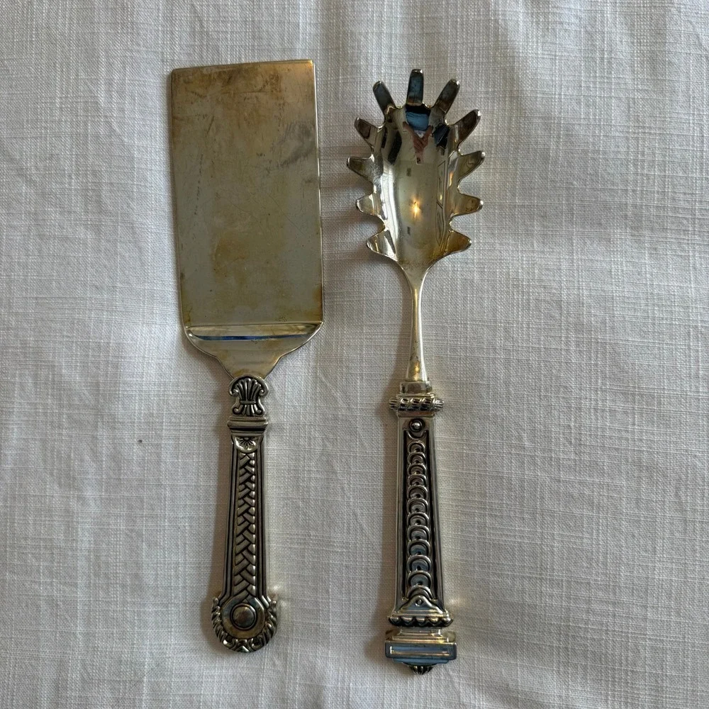Vintage Ornate Silver Plated Pasta Server and Cake Lifter Set Neoclassical Style